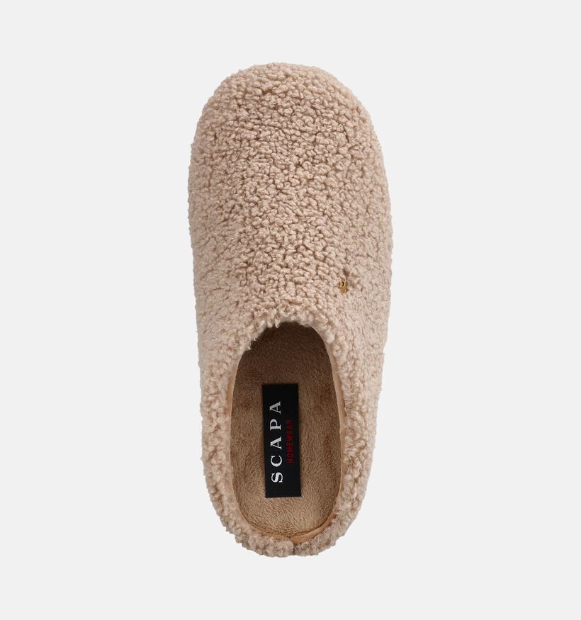 Scapa Beige Teddy Open Pantoffels voor dames (380851) - geschikt voor steunzolen