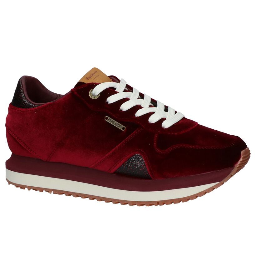 pepe Jeans Zion Velvet Donkerrode Sneakers in velours (225526)