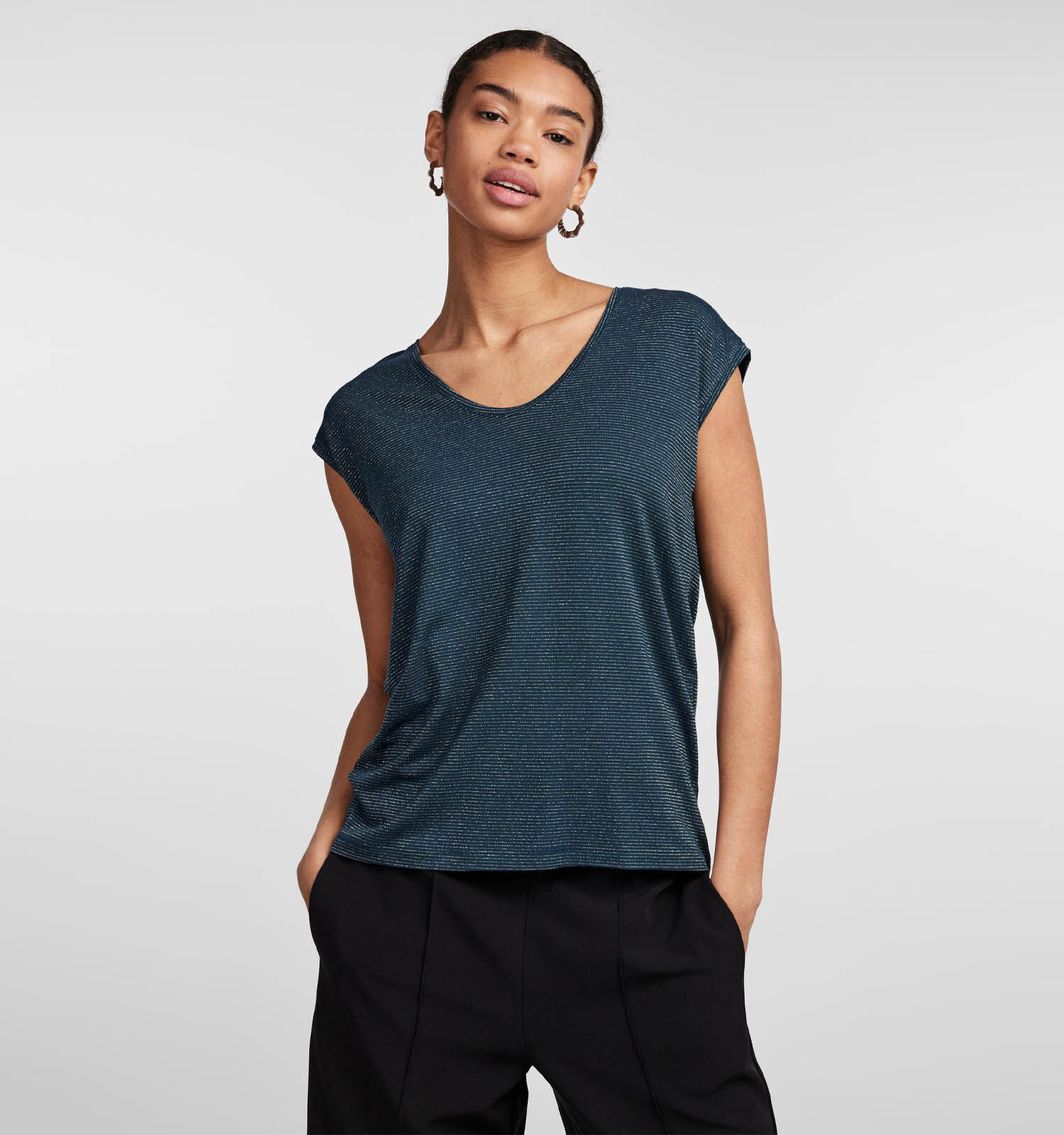 Pieces Billo Tee Lurex Stripes Groene T shirt Dames T shirts