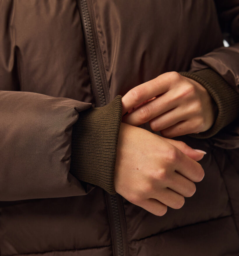 Pieces Bee New Manteau Puffer en Marron fonc&eacute; pour femmes (378369)