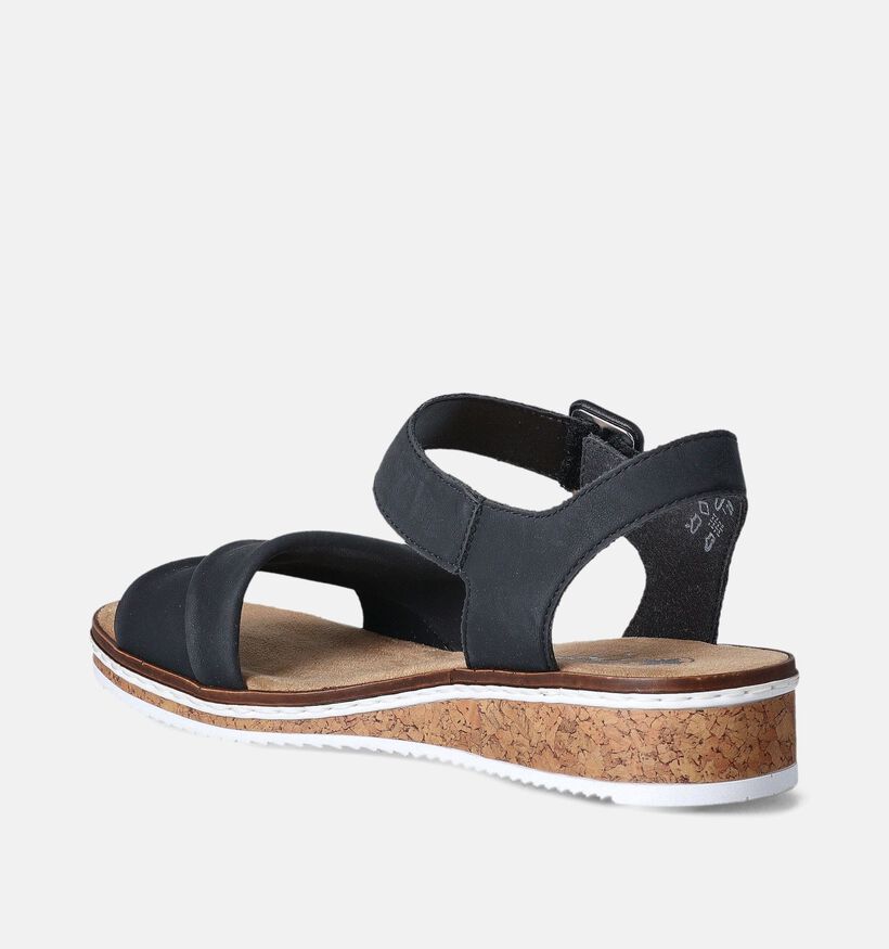 Rieker Sandales talon compensé en Noir pour femmes (354931)