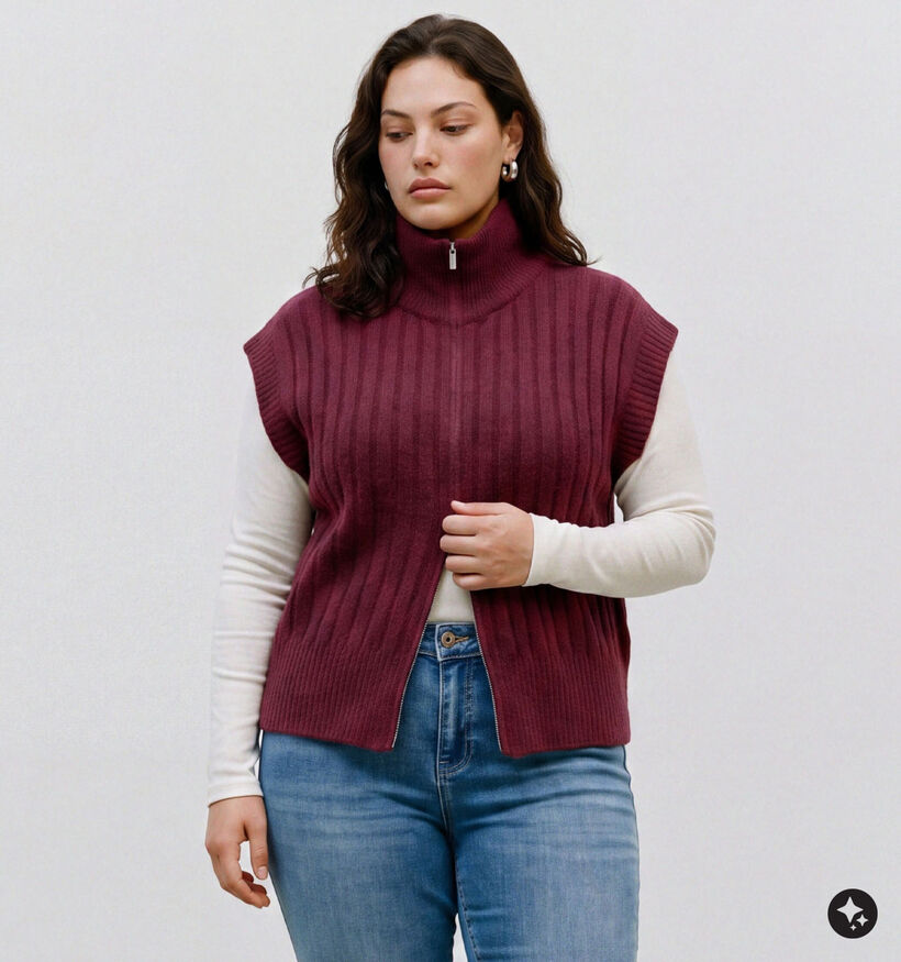 Vero Moda Curve Bang Rib Highneck Bordeaux Vest voor dames (378113)