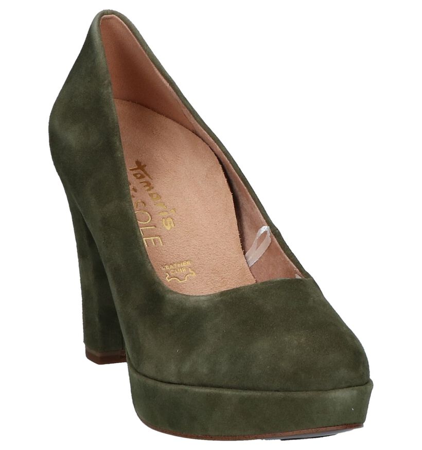 Tamaris Heart & Sole Olijfgroene Pumps met Plateauzool, , pdp