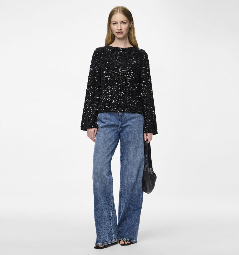 Pieces Kam Deep Back Bow Blouse Sequins en Noir pour femmes (361127)