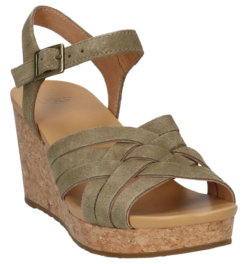 UGG Uma Kaki Sandalen met Sleehak in nubuck (210298)