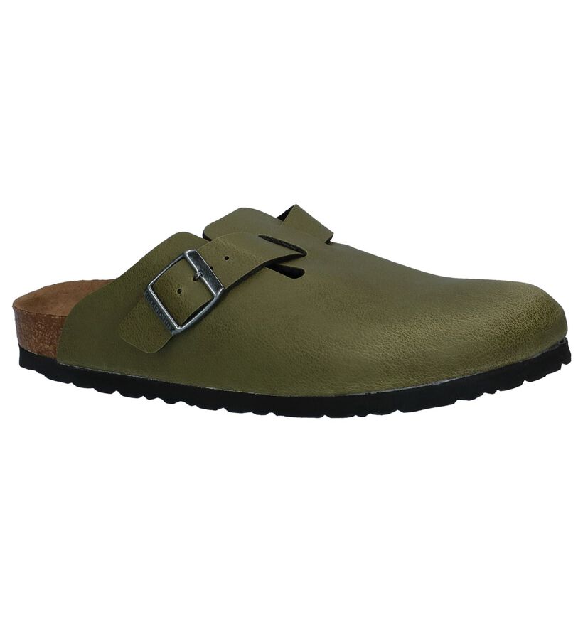 Birkenstock Boston Nu-pieds plates en Vert olive en simili cuir (231554)