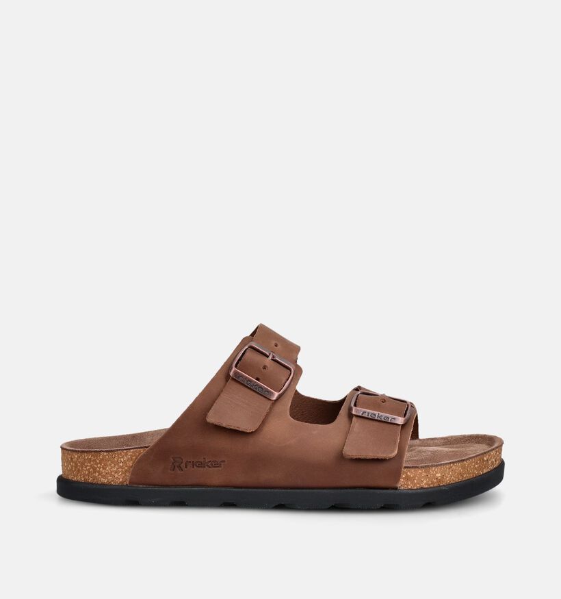 Rieker Nu-pieds plates en Brun fonc&eacute; pour hommes (370495)