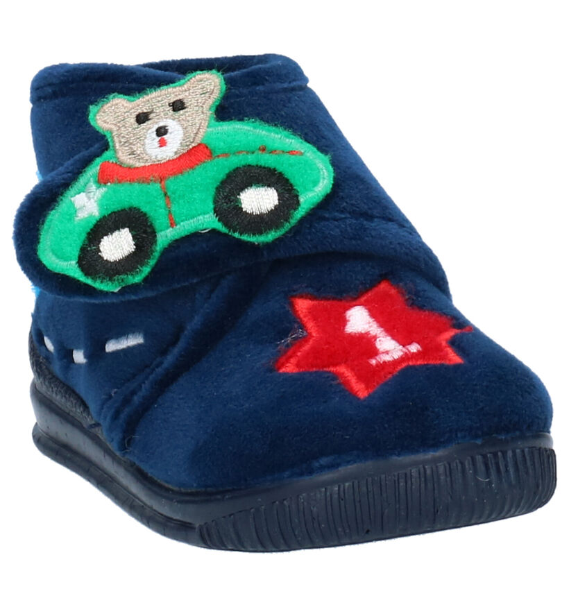 Milo & Mila Pantoufles en Bleu foncé en textile (255017)