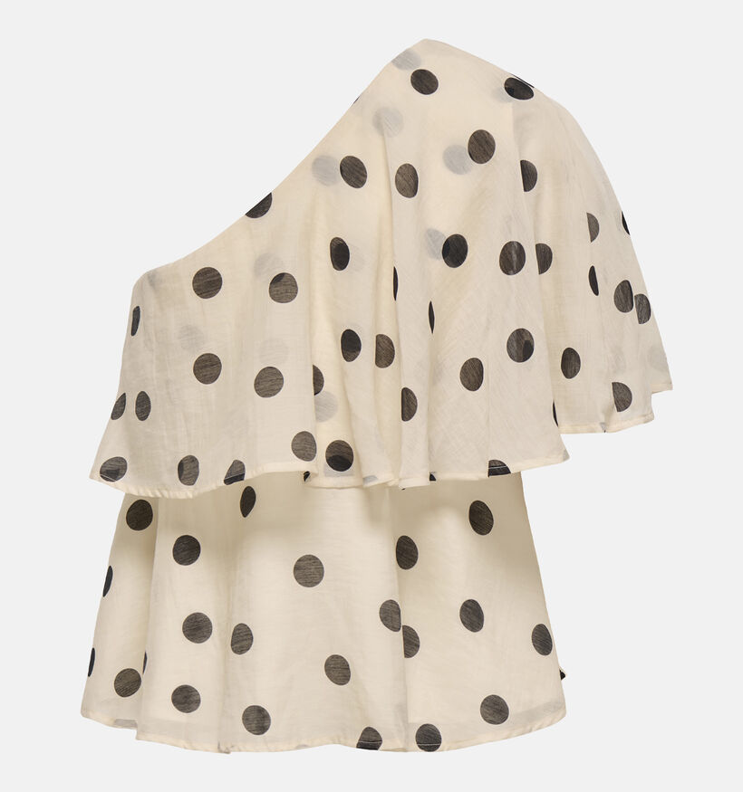 JDY Fay Life One-Shoulder Polkadot Lichtbeige/Zwarte Top voor dames (373902)
