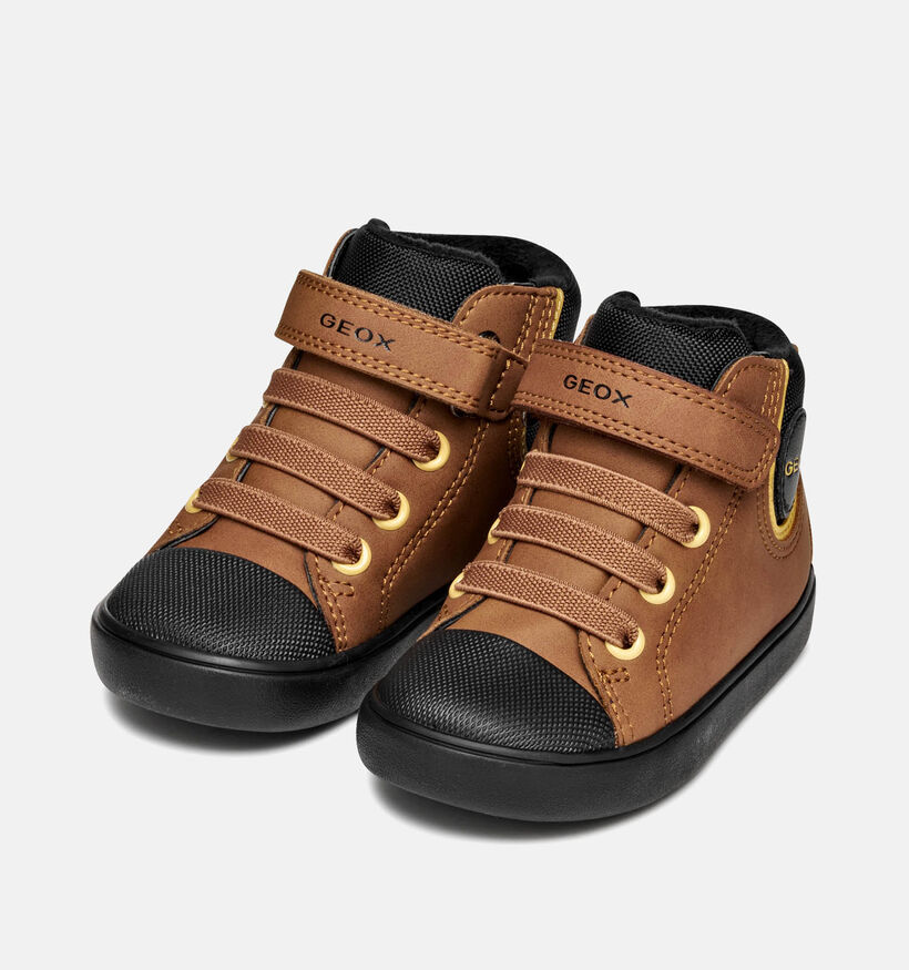 Geox Gisli Chaussures hautes en Cognac/Noir pour garçons (361922) - pour semelles orthopédiques