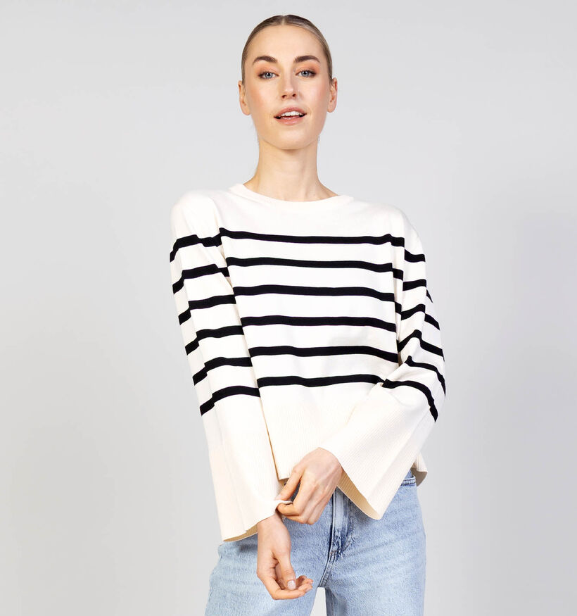 comma Witte Trui met Streepprint voor dames (372184)