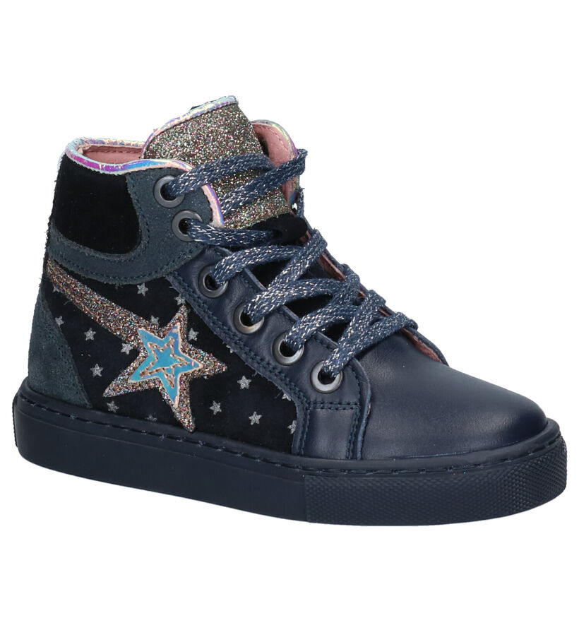 Milo & Mila Blauwe Hoge Schoenen in leer (256365)