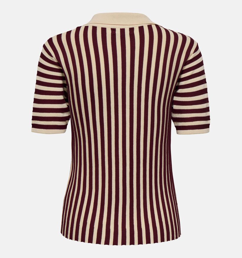 JDY Nola Beige/Bordeaux Gestreepte Polo T-shirt voor dames (359938)