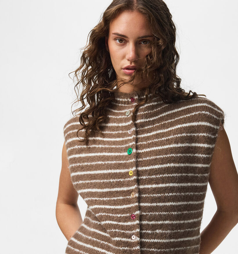 Pieces Asira Button Knit Gilet sans manches en Marron pour femmes (379328)