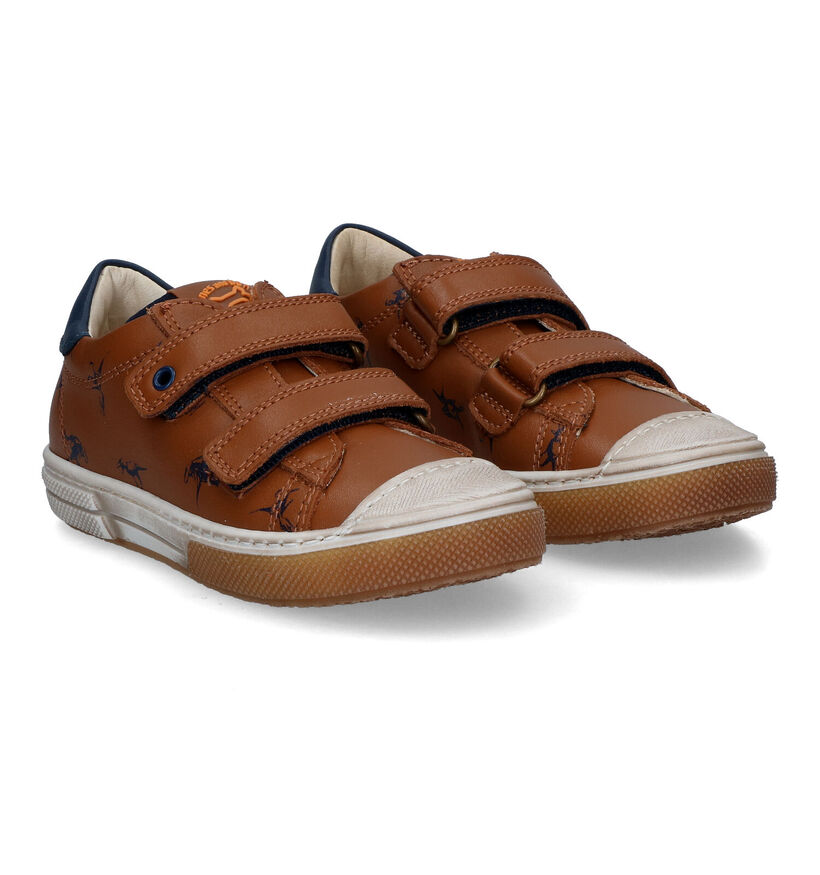 STONES and BONES Rusbe Cognac Velcroschoenen met dino's voor jongens (322105) - geschikt voor steunzolen