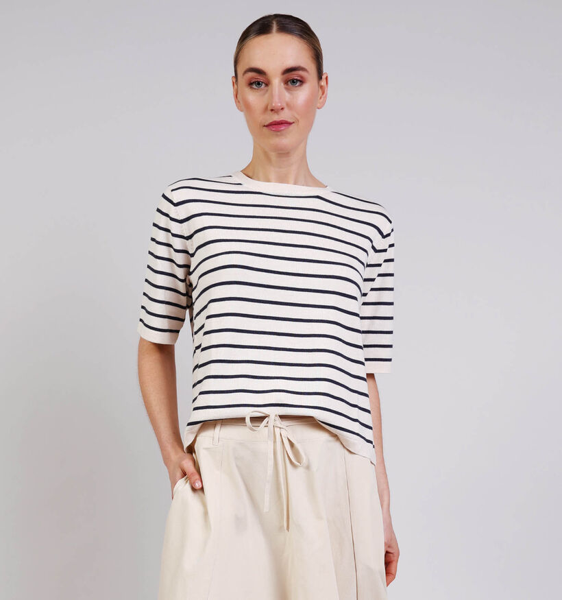 Vila Malu Lichtbeige/Donkerblauwe Gestreepte T-shirt voor dames (368099)