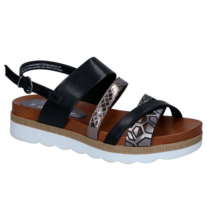 Marco Tozzi Sandales compens&eacute;es en Noir en simili cuir (289629)