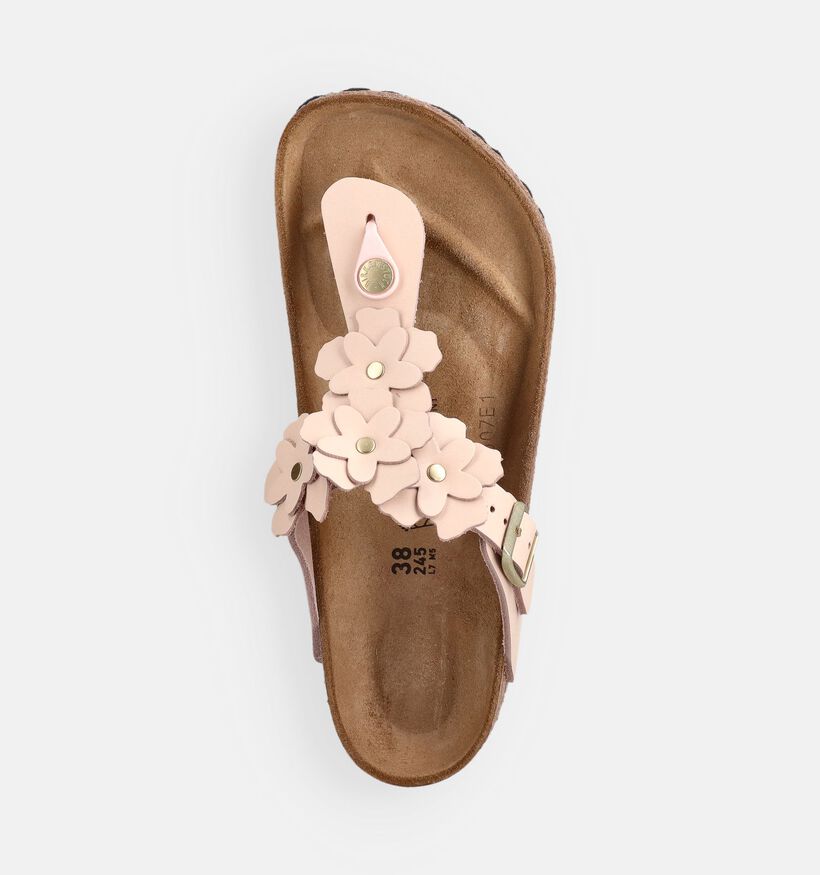 Birkenstock Gizeh Flower Leather Roze Teenslipper voor dames (373358)