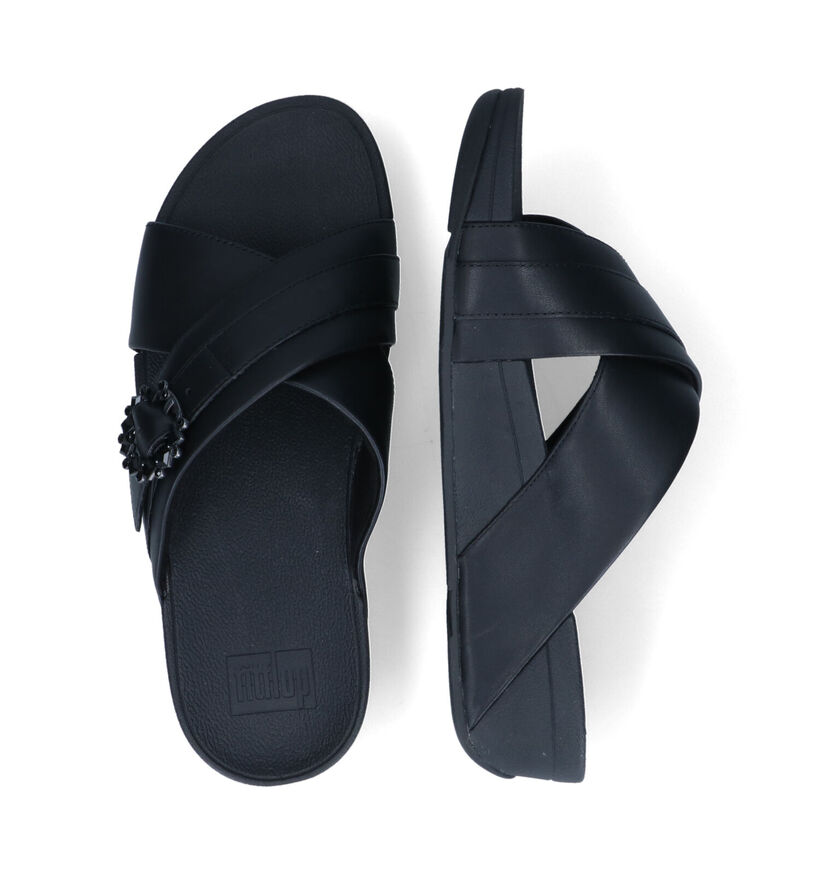 FitFlop Lulu Crystal Buckle Cross Slides Nu-pieds en Noir pour femmes (336983)