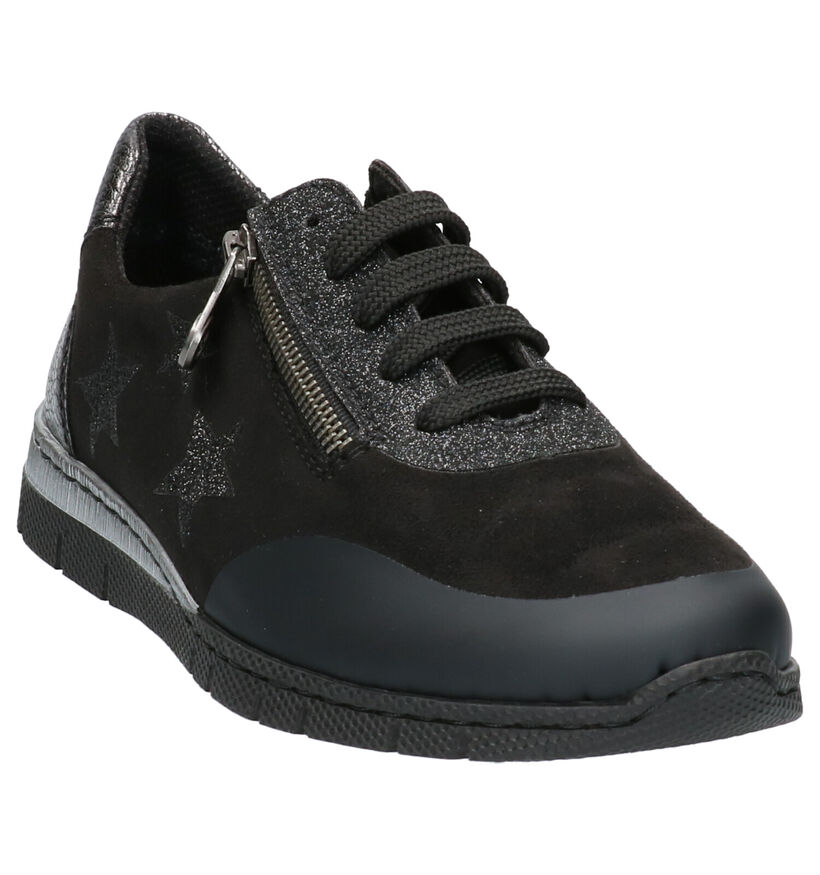 Rieker Zwarte Schoenen met Rits/Veter in stof (253742)