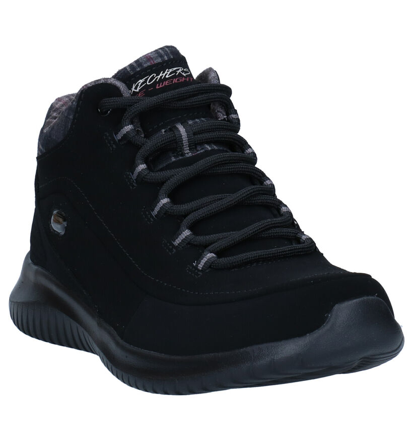 Skechers Ultra Flex Zwarte Hoge Sneakers in kunstleer (279331)