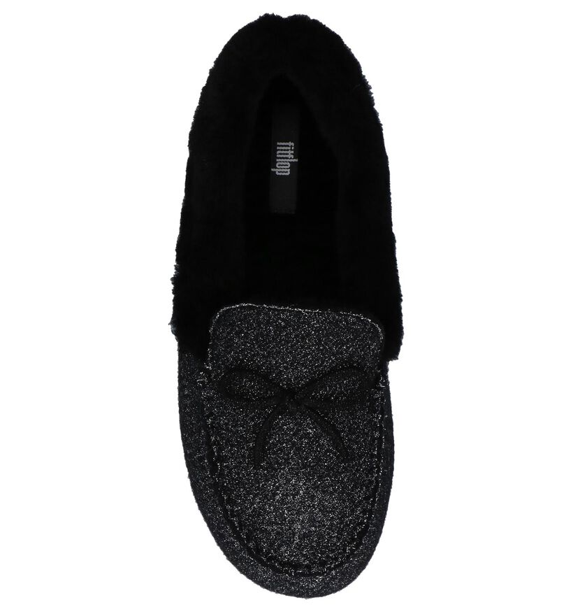 FitFlop Clara Glimmerwool Zwarte Pantoffels in stof (225583)