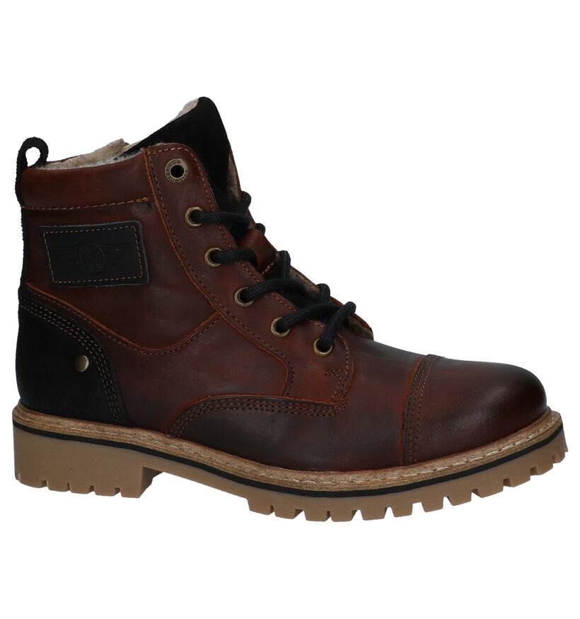 Donkerbruine Boots met Rits/Veter Bullboxer in leer (227013)