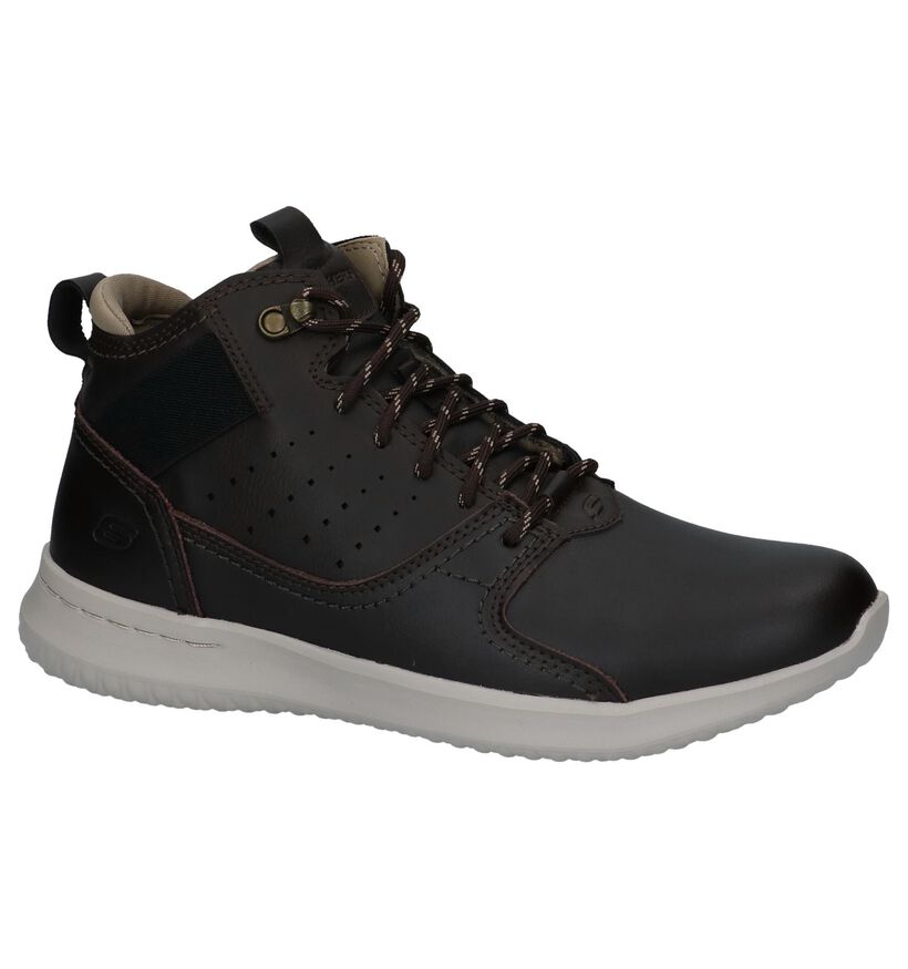 Skechers Delson Venego Donker Bruine Bottines met Veter in leer (224346)