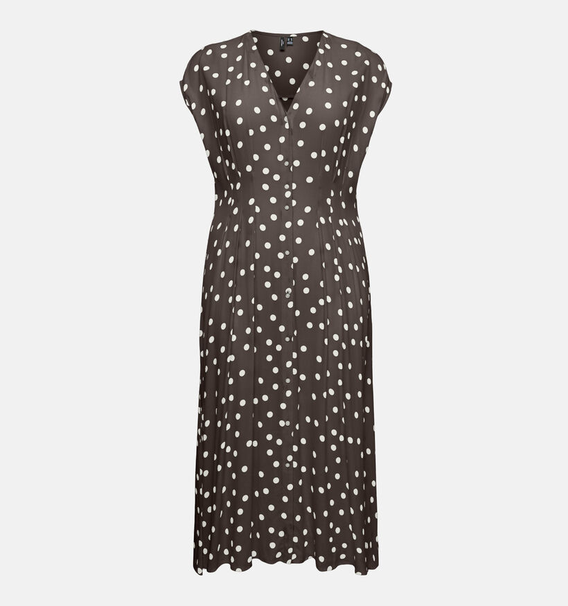 Vero Moda Curve Elisa Bruine Midi-Jurk met Stippen voor dames (375024)