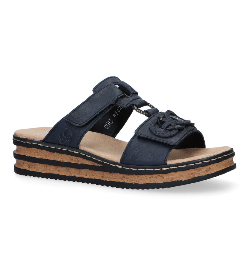 Rieker Nu-pieds compensées en Bleu en simili cuir (323601)