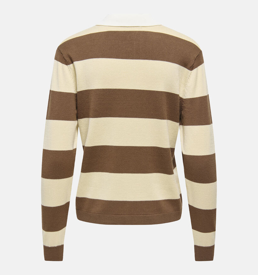 JDY Melany Pull Polo Ray&eacute; Beige/Brun pour femmes (378294)