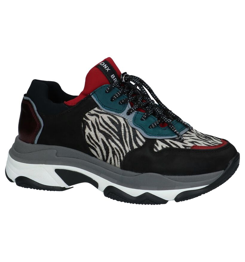 Bronx Zwarte Sneakers met Zebraprint, , pdp