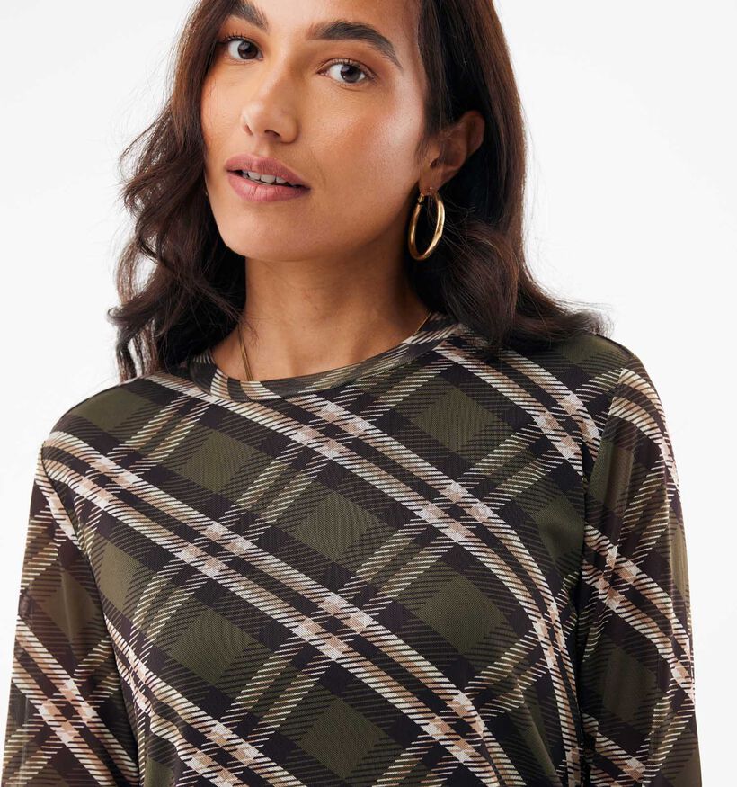 Mexx Check Print Groene Mesh T-shirt met Lange Mouwen voor dames (380218)