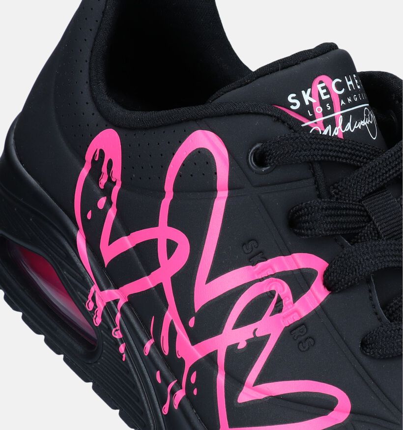 Skechers Uno Dripping In Love Zwarte Sneakers voor dames (334203)