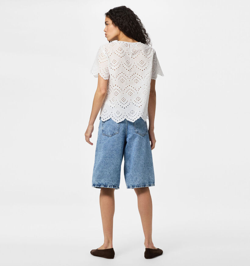 Pieces Vilde Broderie Anglaise Witte T-shirt voor dames (367057)