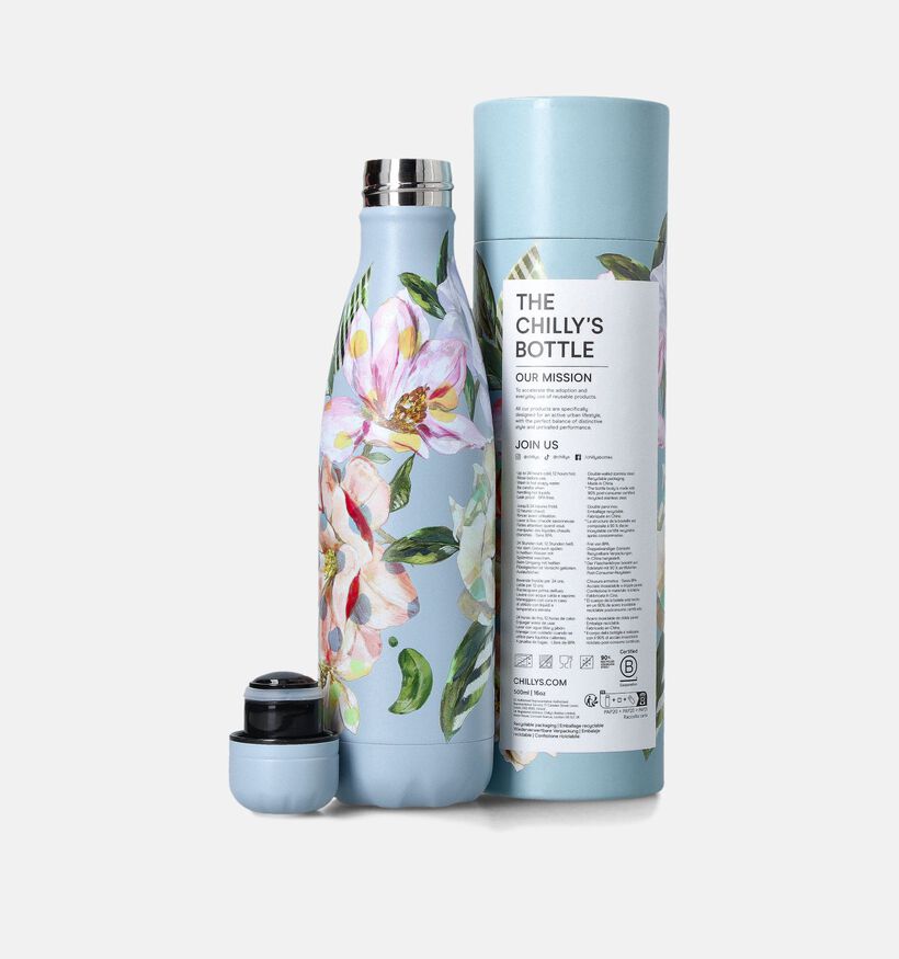 Chilly's Floral Bottle 500ML Drinkfles Lichtblauw met Bloemenprint voor dames (365563)