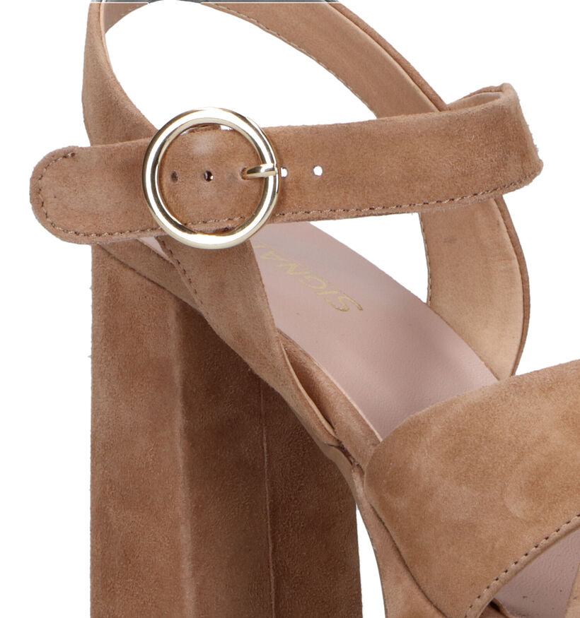 Signatur Sandales avec talon carré en Beige pour femmes (321704)