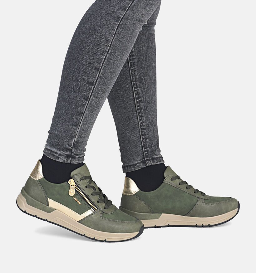 Rieker Kaki/Bruine Sneakers met Veter en Rits voor dames (360487) - geschikt voor steunzolen