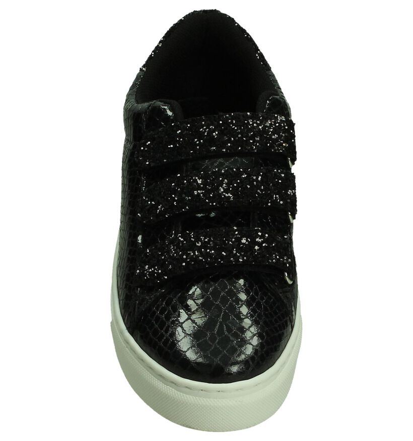 Zwarte Dazzle Sneakers met Slangenprint in lakleer (191702)