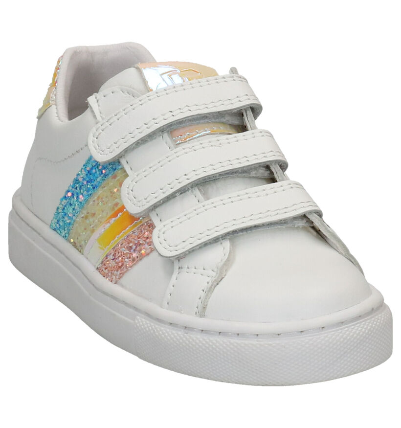 Little David Stripes 2 Witte Velcroschoenen in leer (272940)