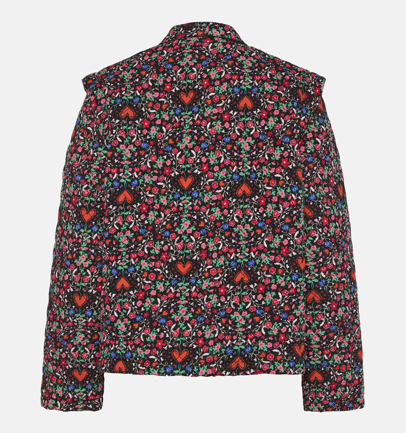 Pieces Saroline Zwarte Korte jas met rode bloemen voor dames (352464)