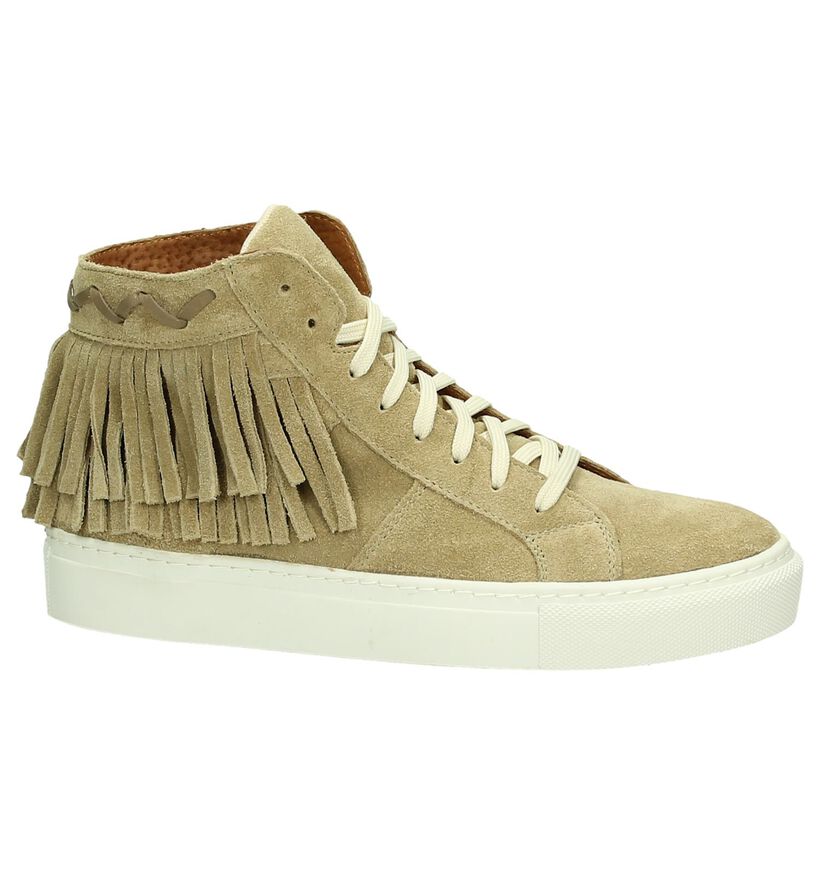 Flair Beige Sneakers met Franjes in daim (178402)