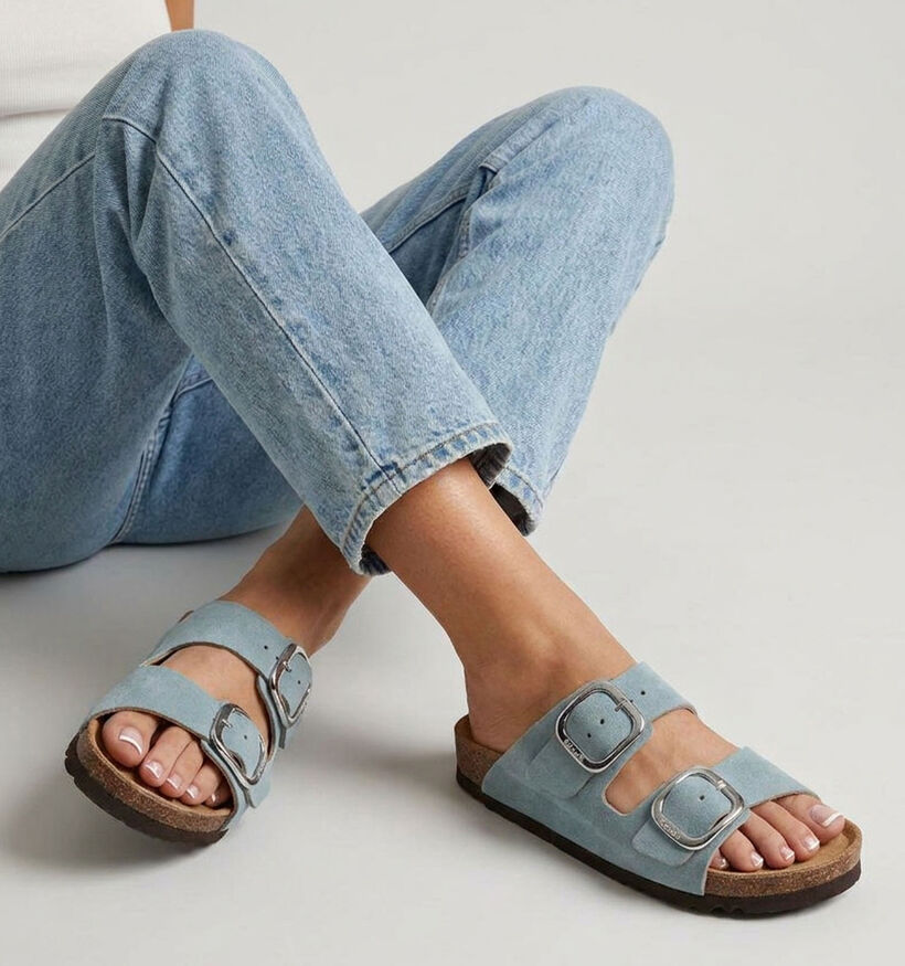 Scholl Noelle Nu-pieds plates en Bleu clair pour femmes (369873)