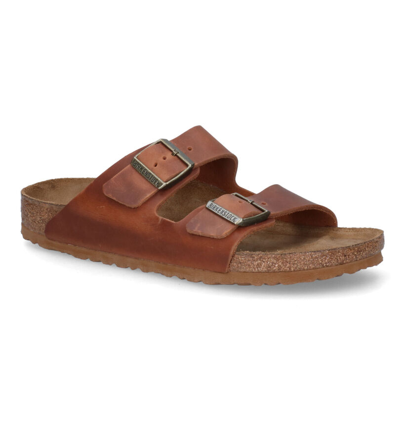 Birkenstock Arizona Cognac Slippers in leer (313708)