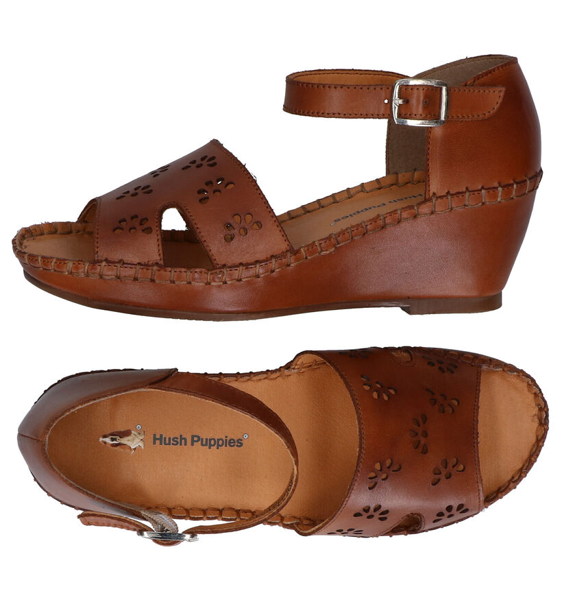 Hush Puppies Sandales compens&eacute;es en Cognac en cuir (296521)