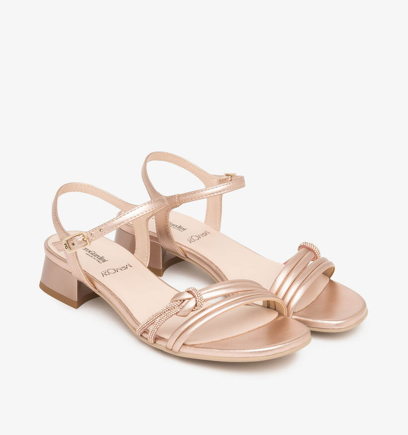 NeroGiardini Ros&eacute; Gouden Sandalen met Lage Blokhak voor dames (370602)