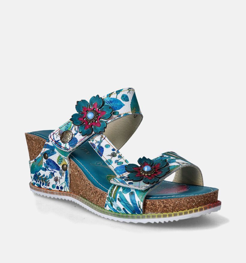 Laura Vita Bonito Nu-pieds avec talon compensé en Bleu pour femmes (356720)