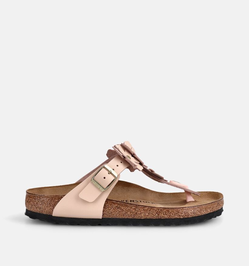 Birkenstock Gizeh Flower Leather Roze Teenslipper voor dames (373358)