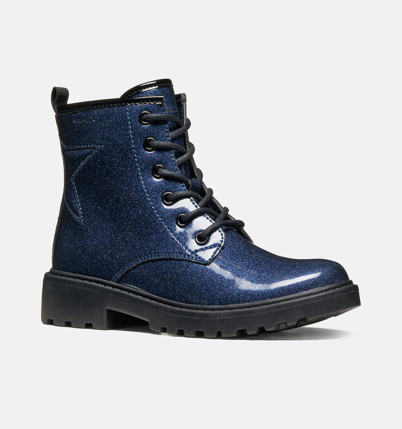 Geox Casey Blue Glitter Boots &agrave; lacets en Bleu pour filles (376268) - pour semelles orthop&eacute;diques