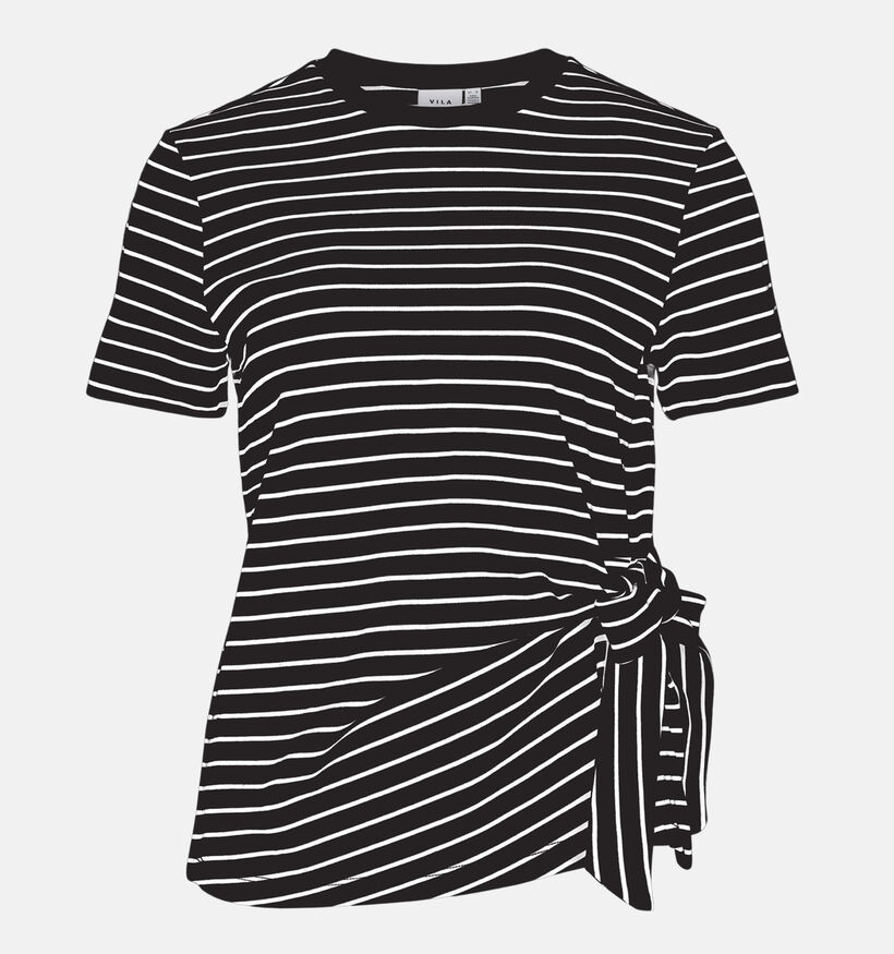 Vila Sinny Knot Zwarte/Witte T-shirt voor dames (368123)